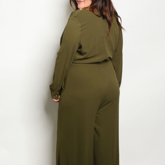 LAST 1! PLUS SIZE OLIVE JUMPSUIT! SIZES 1X 2X & 3X - Picture 3 of 4